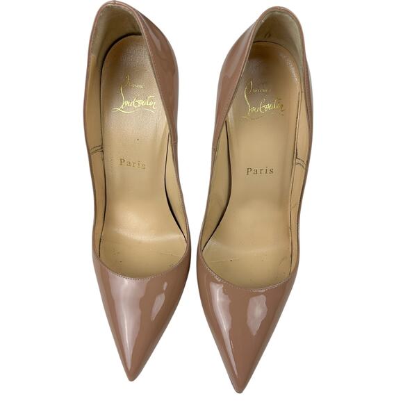 Christina Louboutin So Kate Beige Patent Leather Pointed Toe 120 MM Heels 6.5 - Picture 3 of 11